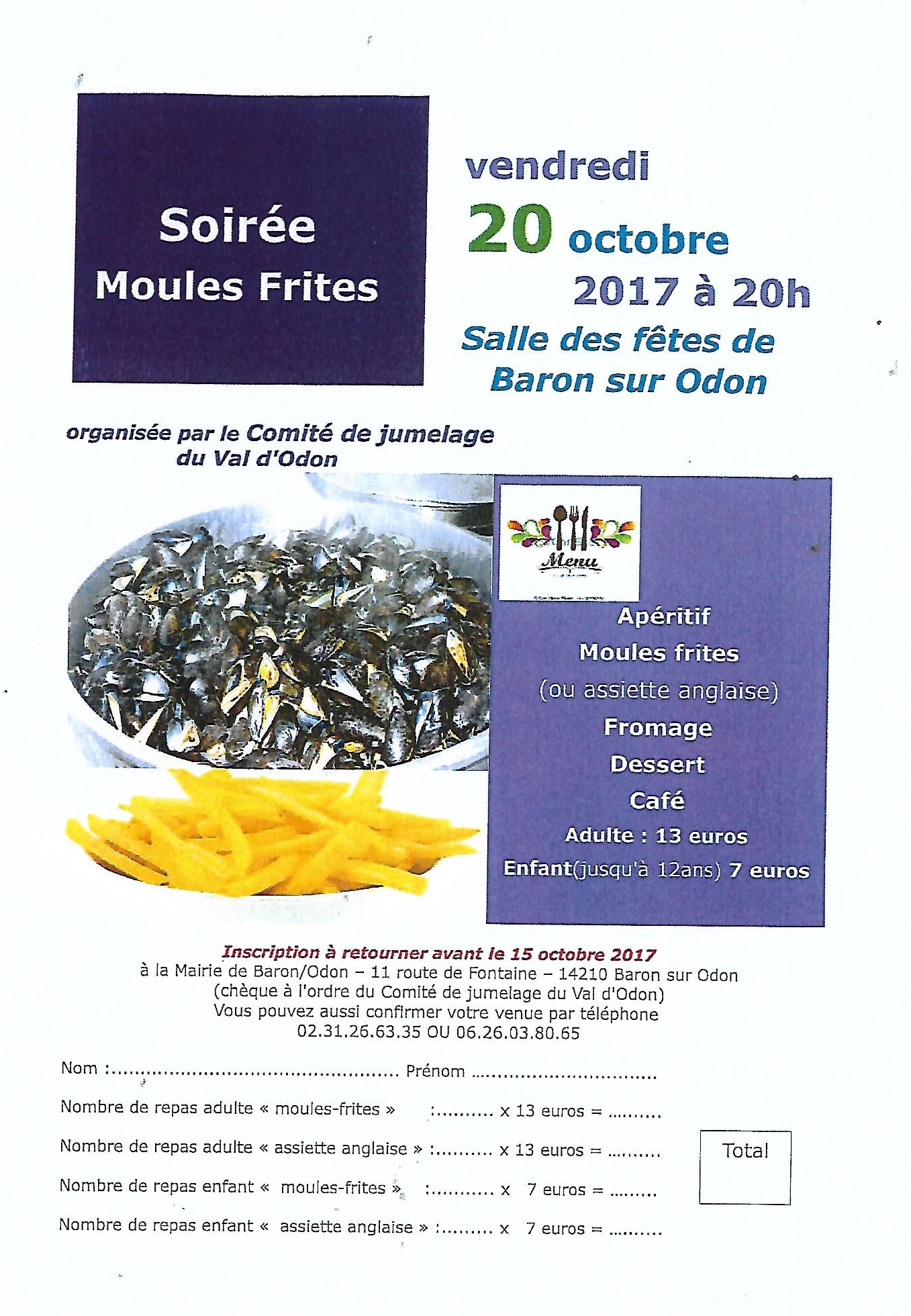 Affiche soirée Moules frites Baron 2017